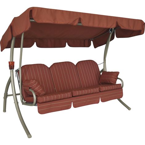 Balancelle de Jardin, Balancelle 3 Places Convertible en Lit, Structure en Acier Galvanisé, Auvent Réglable, Capacité 270 kg, Bordeaux-crème à Rayures (1/5)