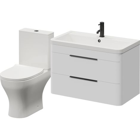 Oslo Gloss White 1350mm Wall Mounted Vanity and Jubilee Toilet Suite with Leni Basin - 1350mm - Matt Black 300mm Finger Pull