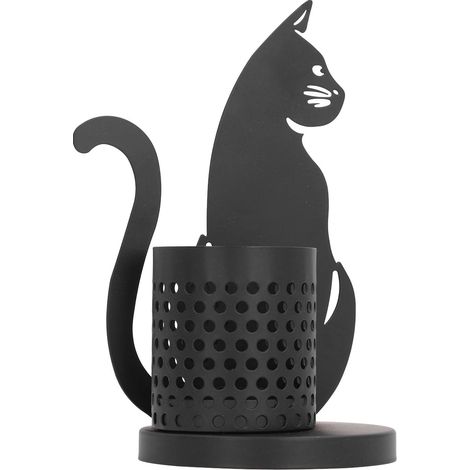 Porte-stylo chat en métal noir, décoration de bureau anti-stress et organisateur de crayons robuste pour espace de travail élégant (1/5)