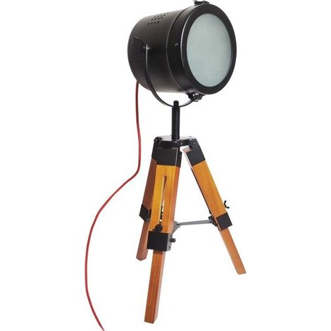 Barcelona Led – Lampe à poser vintage avec trépied en bois – Hauteur réglable 50-60 cm – Puissance 60W – Indice de protection IP20 – Cordon rouge décoratif (1/4)