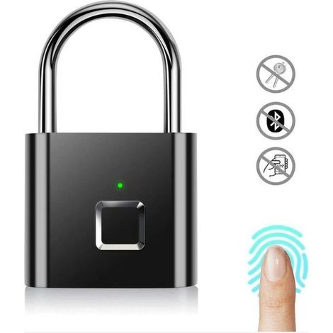 Cadenas à Empreintes Digitales, Serrure Rechargeable USB de sécurité Keyless de Sécurité Imperméable d'IP67 pour Utilisation en Intérieur Et En Plein Air, noir (1/5)