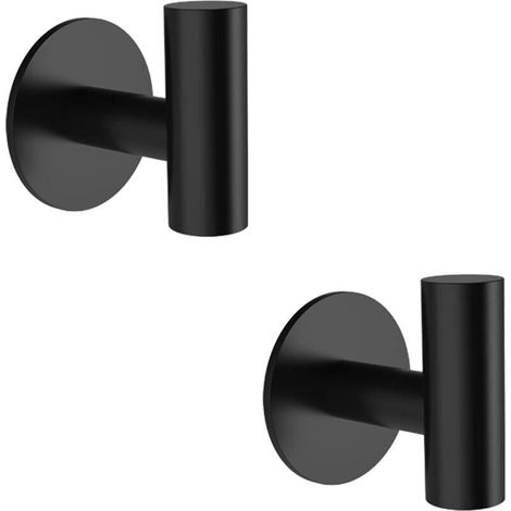 Adhesive Hook, Stainless Steel Bathroom Wall Hook, Self-Adhesive Towel Holder for Kitchen, Living Room and Office, Rustproof and Waterproof (Black 2pcs) (1/5)