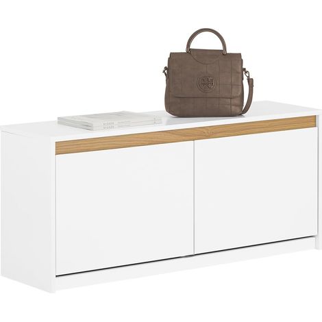 Sobuy – Banc d'entrée à chaussures 2 abattants FSR171W – Compartiment supérieur – MDF blanc – Dimensions L104 x P30 x H47 cm – Capacité 240 kg