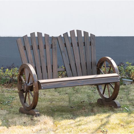 Banc de jardin en bois brun foncé 108 x 66 x 95 cm, 2 places, avec accoudoirs et dossier courbé (1/5)