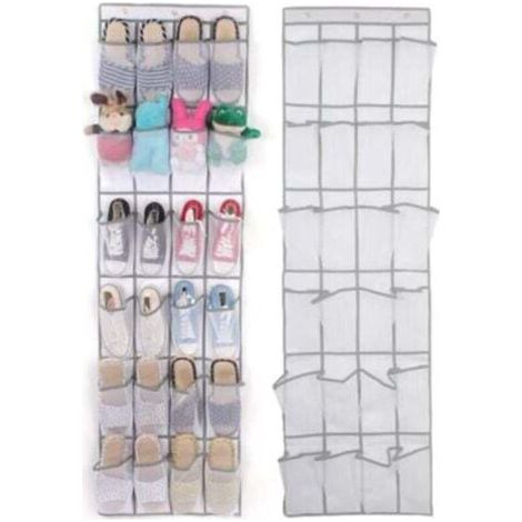 2 PCS Organiseur de Chaussures à Suspendre 24 poches (Blanc) Range-chaussures à Suspendre sur la Porte Engrener Visible Pliable pour Chaussures Chaussettes Jouets Beauté Accessoires (1/4)