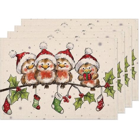 Lot De 4 Set De Table Noel, Set Table Noel Lavable, 30 x 45 cm Sets De Table, AntidéRapant Tapis De Table pour La DéCoration De FêTe De NoëL (1/5)