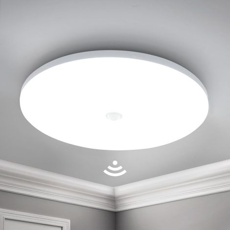 Plafonnier LED Detecteur de Mouvement 24W 2400LM 30CM Rond Lampe Plafond Moderne 6500K Blanc Froid Escalier Couloir Garage Balcon (1/5)