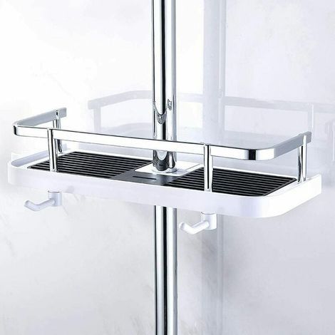 Etage de Douche Mural réglable, Panier Salle de Bain Cuisine Rangement Fixer sur Tuyau, serviteur Douche métal Anti-Rouille, Support Mural Pratique Commode 30x12x6 cm (1/5)