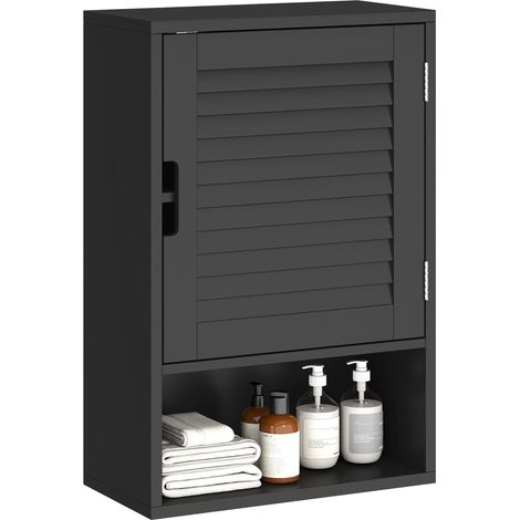 Meuble de salle de bain mural avec étagère réglable et porte à fermeture douce, 40 x 20 x 60 cm, noir (1/5)