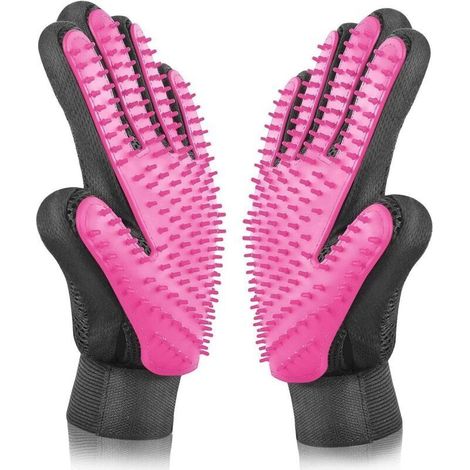 Tierpflegehandschuh, Tiermassagehandschuh, verbessertes Fünf-Finger-Massagegerät – Tierpflegeset zur Haarentfernung – Rosa