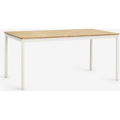 SKLUM Rechteckiger Gartentisch 160x90 cm aus Stahl und Akazienholz Artus Gardenia Weiß                                  