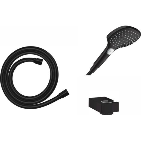 Hansgrohe Pack Raindance Select E mattschwarz 3-strahlige Handbrause mit Isiflex Brauseschlauch und Wandhalterung (RaindanceNoirMat-2)