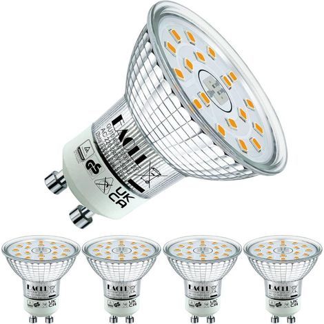 GU10 LED-Lampe, Warmweiß, 4,9 W, entspricht einer 70-W-Halogenlampe, 4er-Pack, 515 Lumen, 2700 K, nicht dimmbar, flimmerfreies Licht, breiter Abstrahlwinkel von 120°, 230-V-Reflektorlampe [Energieklas (1/5)