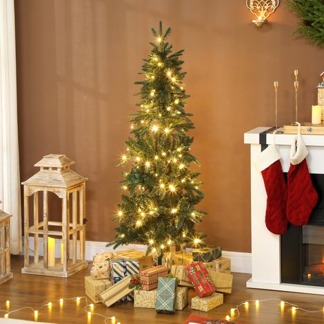 Sapin de Noël artificiel 150 cm, arbre de Noël slim avec 150 lumières 8 modes d'éclairage 431 branches articulées, vert (1/5)