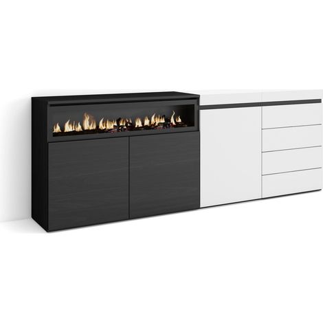 Skraut Home - Buffet, Bahut, Meuble de Rangement, 207x75x35 cm, Chambre à coucher, pièce, Cheminée électrique, Commode, Buffet, Style moderne, Blanc (1/5)