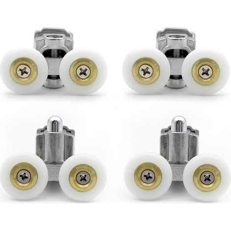 Lot de 4 rouleaux de porte de douche en alliage de zinc solide pour porte de douche - Roues de 23 mm de diamètre pour cabine de douche, salle de douche, porte de douche