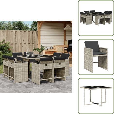 Cuscini per sedie - vidaXL Set Pranzo da Giardino 9pz con Cuscini Grigio Chiaro Polyrattan - Rattan PE