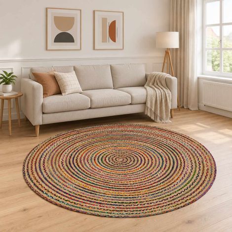 vidaXL Tappeto da Area Multicolore Ø 240 cm Juta
