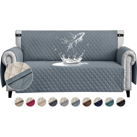 1 Housse de canapé 2 places, imperméable, antidérapante, avec poches, pour animaux, gris bleu (1/5)