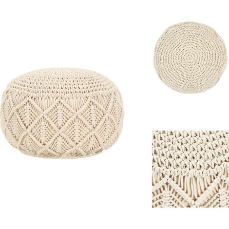 Pouf fait à la main en macramé 45 x 30 cm Coton - Pouf Design - Pouf Moderne - Pouf Macramé - Pouf Beige - Pouf Confort (1/3)