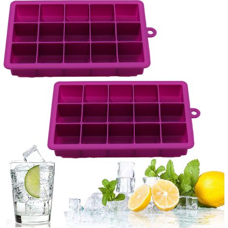 2 Bacs à glaçons, Silicone empilable avec couvercle, Pour congélateur, Whisky cocktail jus (1/5)