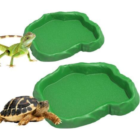 2 Pièces Abreuvoir Tortue Terrestre Accessoire Tortue Terrestre Empreinte Reptiles Bol Alimentair Reptiles Bol Alimentation Pour Petits Reptiles Serpents Tortue Lézards（Vert）