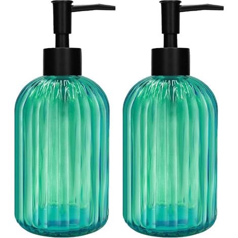 Distributeur de Savon en Verre à 2 Pièces avec Pompe Noire, Distributeur de Pompe Rechargeable de 420 ML (1/5)