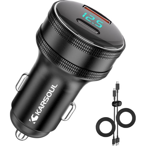 Chargeur Voiture USB C 80W PD/PPS 55W QC3.0 25W Chargeur Allume Cigare USB, Adaptateur Prise 12V-24V, Allume Cigare pour Phone 16/15/14, Galaxy S25/S24, iPad, Accessoires Auto (1/5)