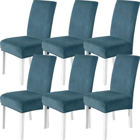 Ecleanfy - Housses de chaise élastiques universelles, lot de 6 housses de chaise en velours, vert émeraude vintage, protection de chaise. (1/5)