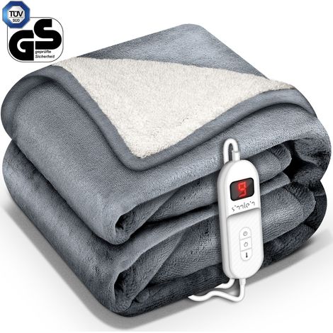 sinnlein® Heizdecke mit Abschaltautomatik 200x180cm Hellgrau Elektrische Wärmedecke mit 9 Temperaturstufen Kuscheldecke waschbar Bett, Sofa Decke elektrisch mit Timer Digitalanzeige (1/5)