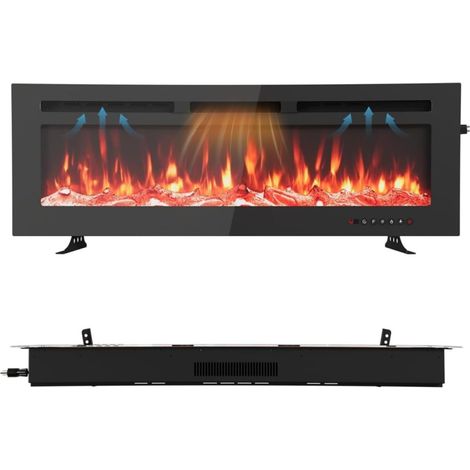 Cheminée Électrique 72" Encastrable/Murale 1800W, Flammes LED 12 Couleurs, Thermostat & Minuteur, Verre Sécurisé, Télécommande - Noir (1/5)