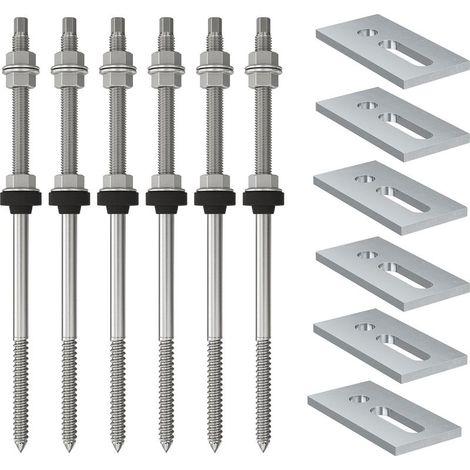Kit de 6 vis double filetage M10 x 200 mm + plaques de fixation,pour fixation panneaux solaires photovoltaïques sur toits en plaques ondulées ou faux couples,inox (1/5)