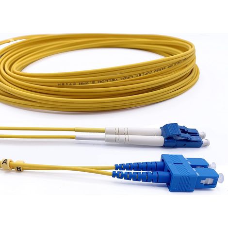 Elfcam® - Cable a Fibre Optique (Jarretiere Optique) OS2 Monomode Duplex SC/UPC a LC/UPC (20M) (1/5)