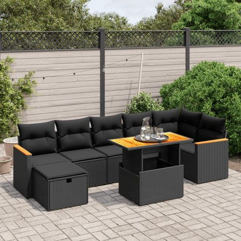 Salon de jardin 8 pcs avec coussins noir résine tressée vidaXL (1/4)