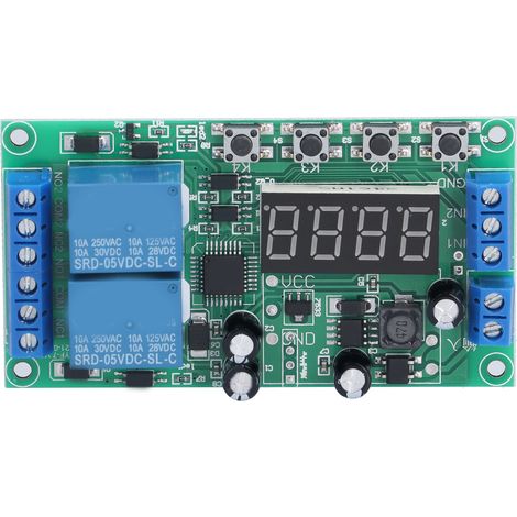 Module relais temporisé 2 voies déclenchement impulsion minuterie cycle mémoire coupure YF-7 7-30VDC (1/5)