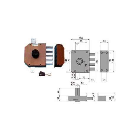 Serrure triple à appliquer sans loquet de pompe 30620 - mm.60 cylindre droit ø mm.34 (30620VD60X)