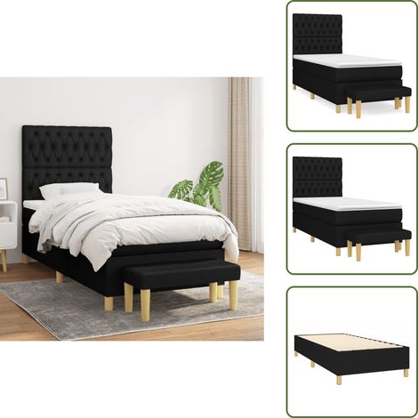 Boxspringbett mit Matratze Schwarz 100x200 cm Stoff - Boxspringbett - Doppelbett - Schlafraum - Betttisch - Bettsofa (1/5)