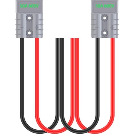 Paquete de 2 conectores de batería con cable de 50 cm y calibre 10 AWG, conector rápido para batería, para cabrestante de recuperación de coche, furgoneta, motocicleta o remolque  12-36 V CC, 50 A/600