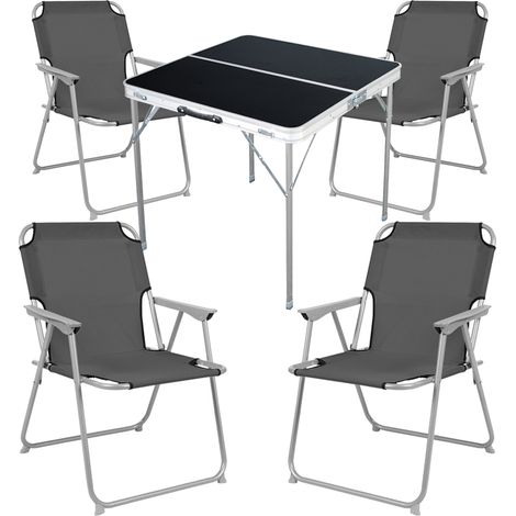 5-teiliges Campingmöbel Set schwarz 80x80x70cm Grau-MMC330883B+4xMPO2600-Grau (1/4)