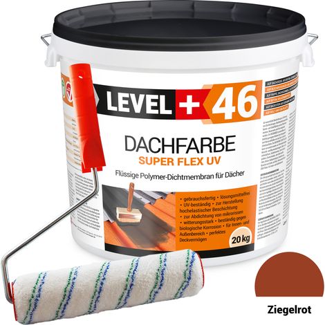 LEVEL+ Dachfarbe Sockelfarbe elastische L+46 ZIEGELROT - 20KG + Farbroller 25cm