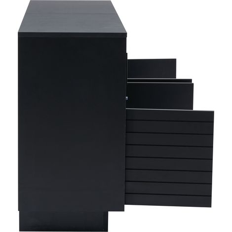 Aparador 130 x 35 x 68 cm con puertas correderas de vidrio, LED, negro, MODENUIT (1/5)
