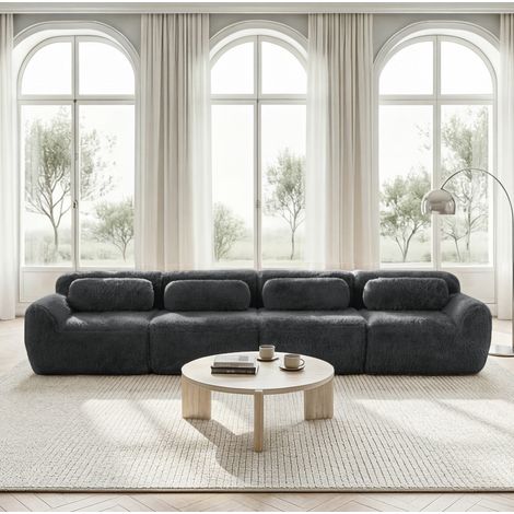 Divano modulare 378x104x73 cm in velluto grigio, senza montaggio, per soggiorni grandi – MEUBLIV (1/5)