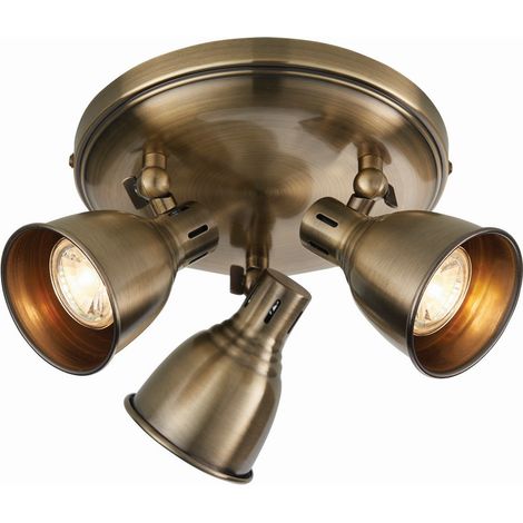Endon Westbury - Faretto a LED 3 luci in ottone antico, piastra GU10 (1/5)