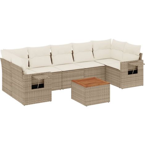 Set Divano da Giardino 8 pz con Cuscini Beige in Polyrattan vidaXL (1/3)