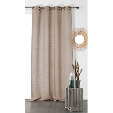 Homemaison – Voilage en pur lin taupe 145x260cm – Ourlets finition bas et côté – Bande de renfort avec 8 œillets – Lavage à sec (1/2)