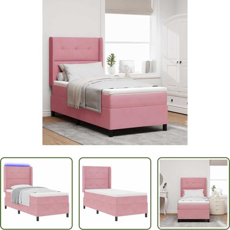 LED Beleuchtung - Boxspringbett mit Matratze mit LED Rosa 80 x 200 cm Samt (1/5)