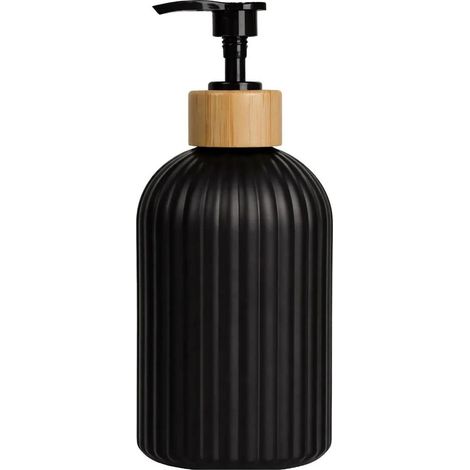500-ml-Seifenspender, schwarze Pumpflasche, Holzoptik, Badezimmer