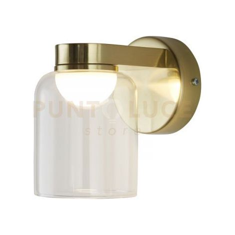 Applique LED Highball, ottone satinato e vetro trasparente IP44
