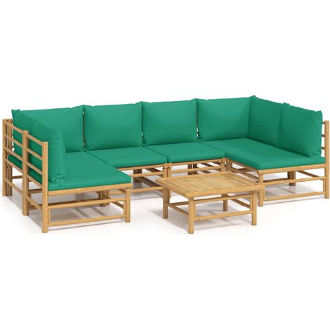 Maison Exclusive - 7-tlg. Garten-Lounge-Set mit Grünen Kissen Bam