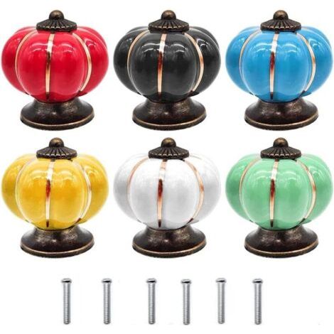 Pair Bouton Céramique Coloré, 6 Pièces, Forme Citrouille pour Meubles de Cuisine (6 Couleurs) (1/4)